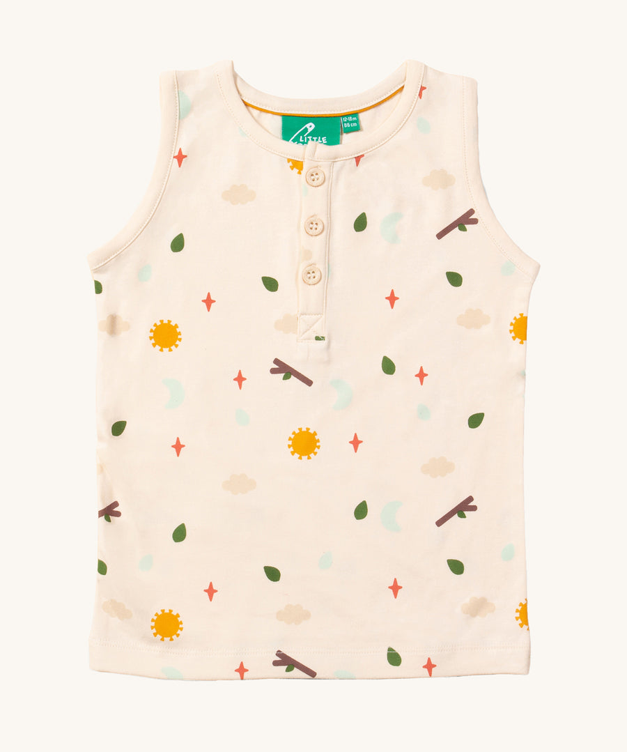 The adventure print vest top with cream buttons, from the LGR Adventure Organic Vest Set - 3 Pack