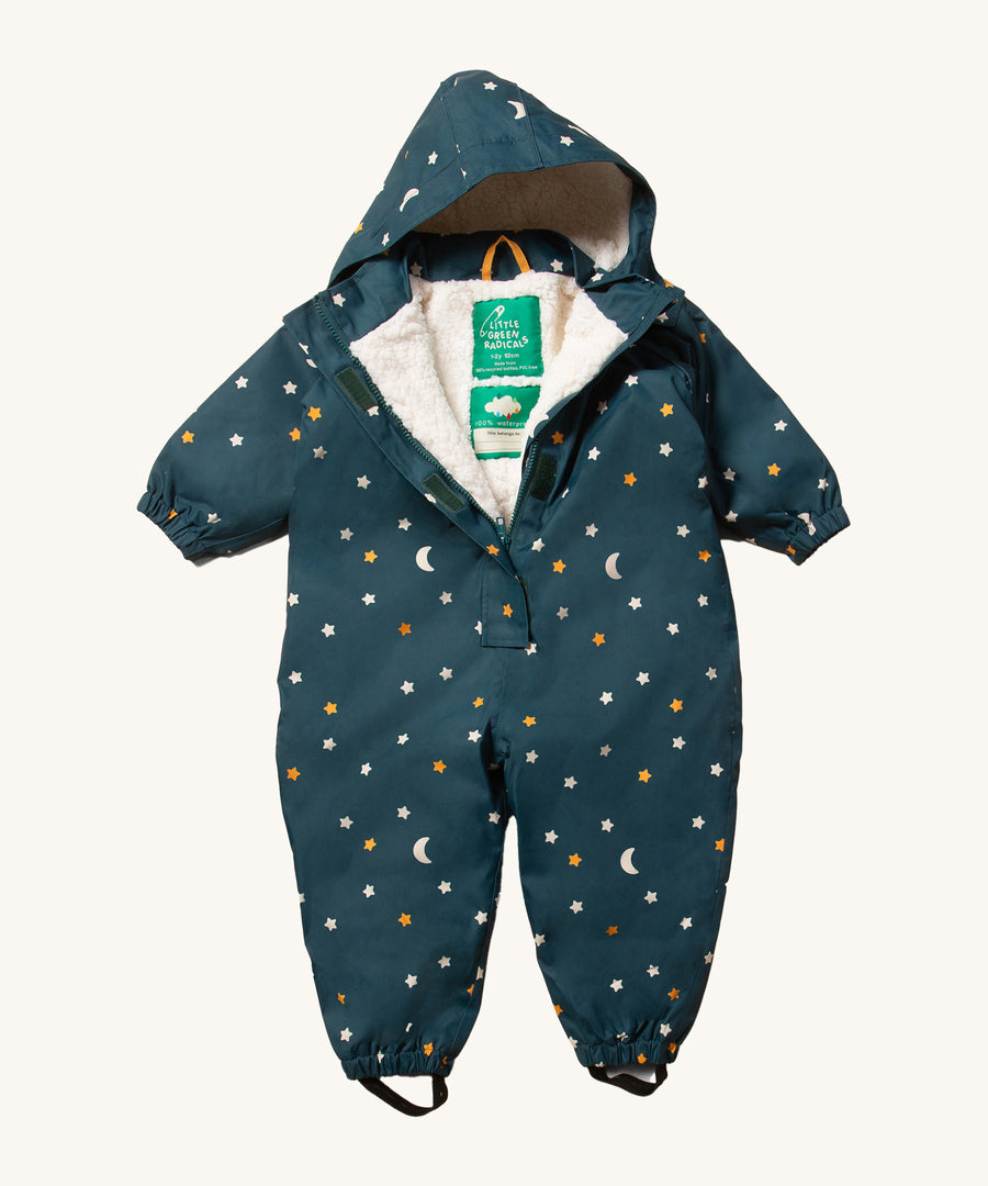 LGR Starry Night Waterproof Winter Suit. A deep blue, fleece lined winter suit with delicate star and moon print