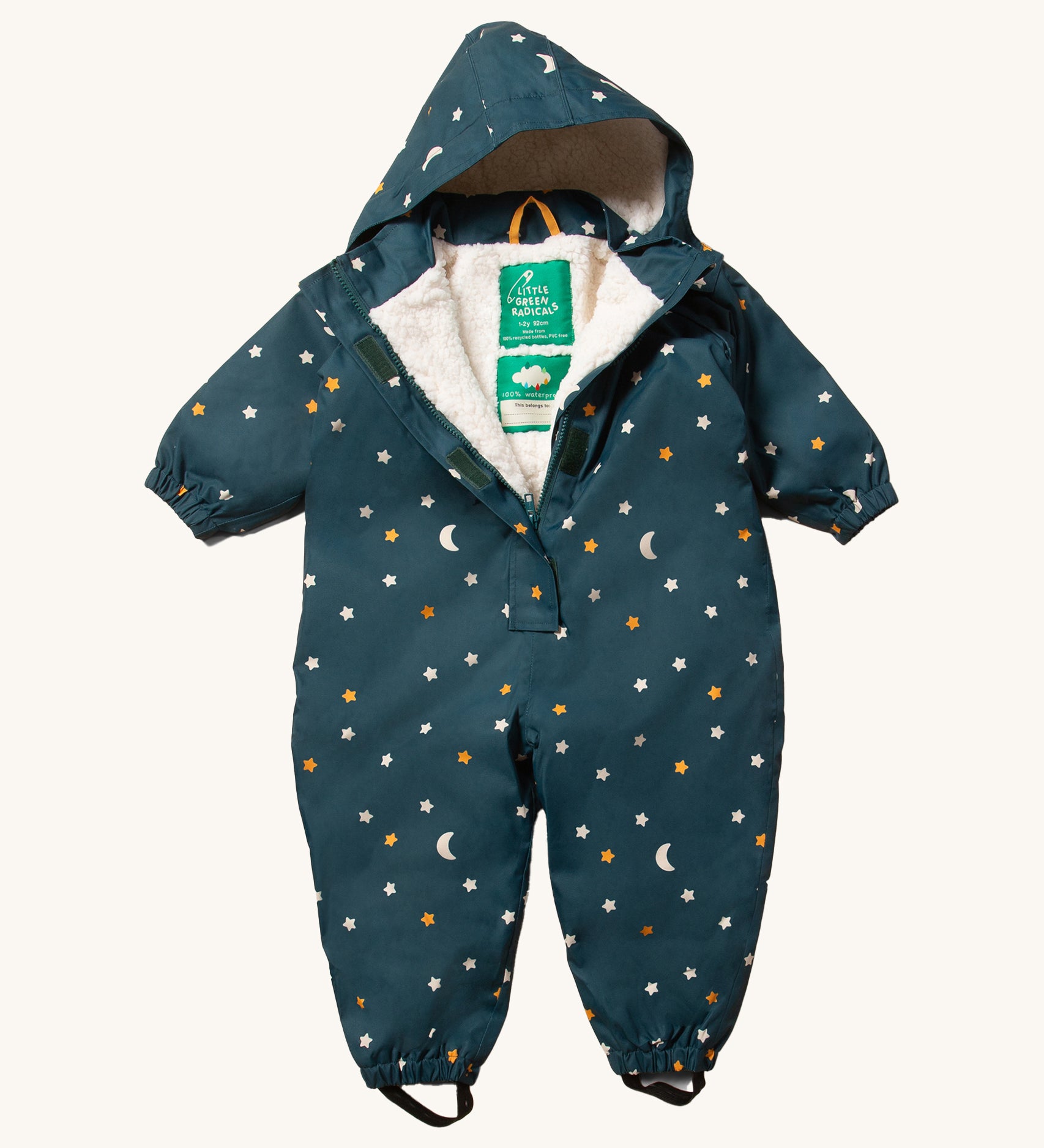 LGR Starry Night Waterproof Winter Suit. A deep blue, fleece lined winter suit with delicate star and moon print