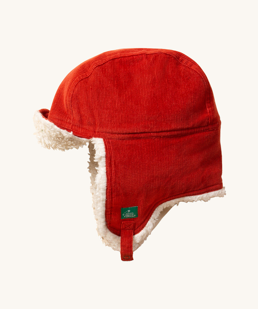 LGR Hazelnut Sherpa Hat, a burnt red coed hat with an adjustable chin strap and peak, with a cosy fleece lining