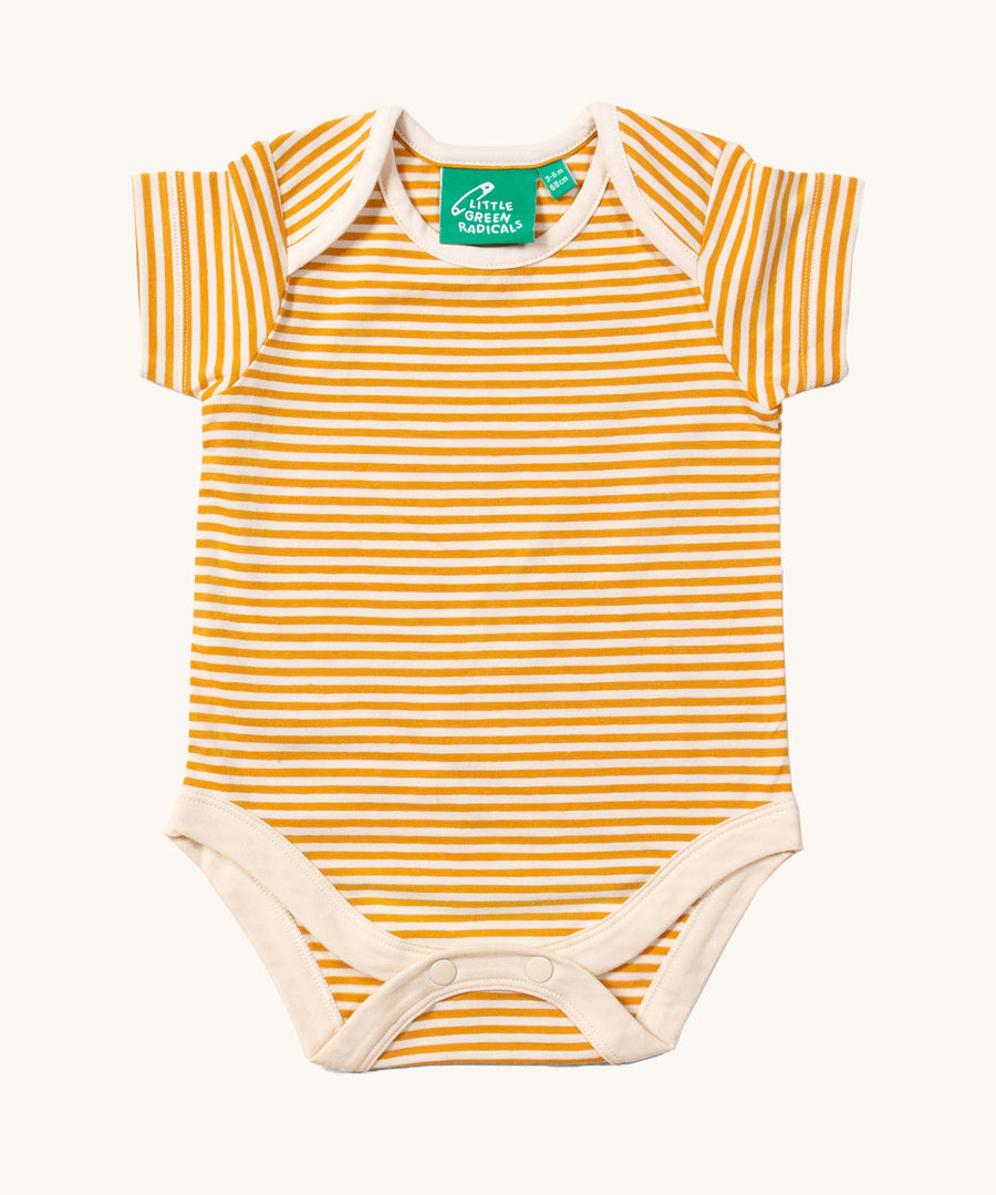 The orange and white stripe bodysuit from the LGR Adventure Organic Baby Body Set - 2 Pack