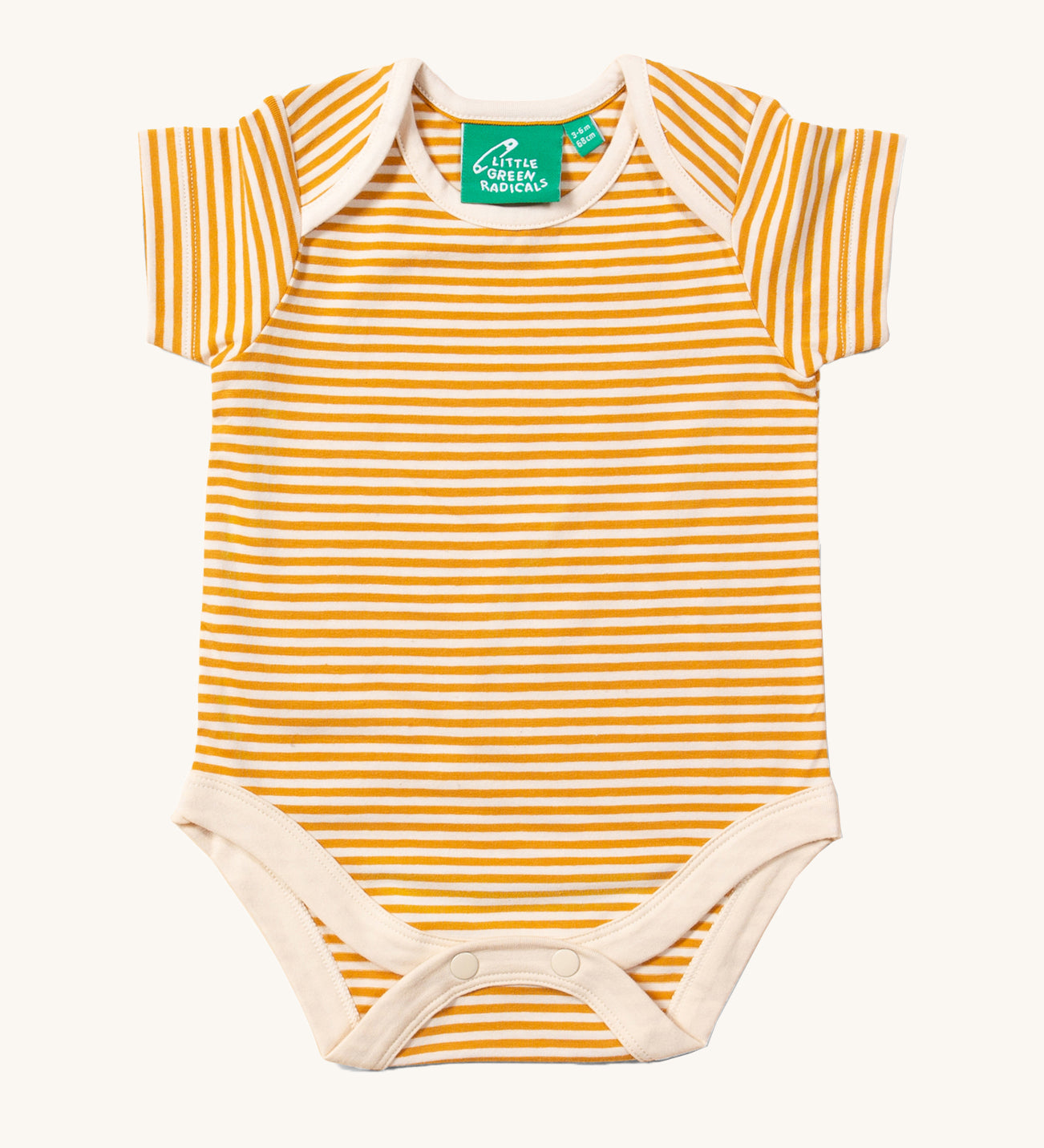 The orange and white stripe bodysuit from the LGR Adventure Organic Baby Body Set - 2 Pack