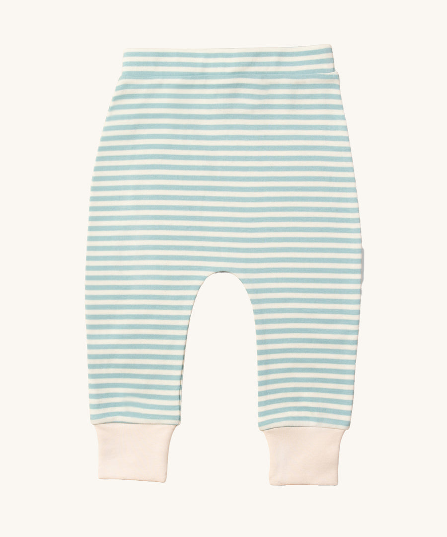 A close up of the stripe joggers of the LGR Dawn Organic T-Shirt & Jogger Playset