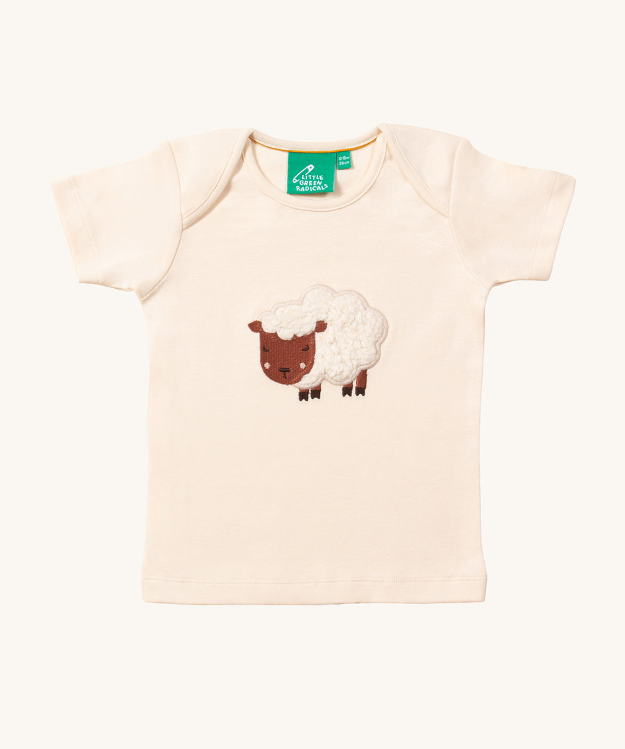 LGR Counting Sheep Applique Short Sleeve T-Shirt, in a cream fabric with a woolly sheep applique on the front