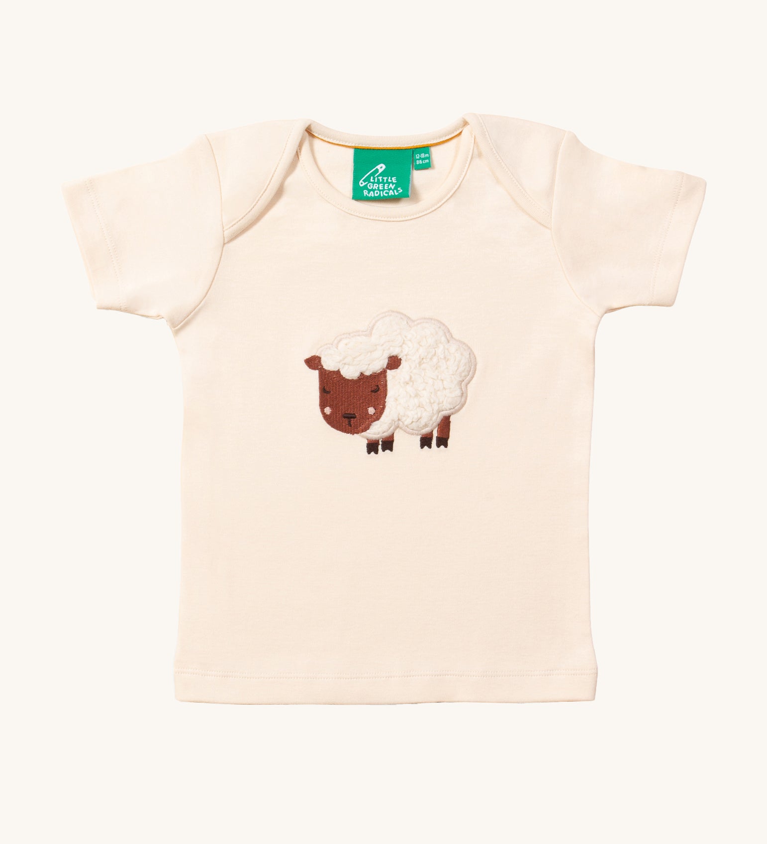 LGR Counting Sheep Applique Short Sleeve T-Shirt, in a cream fabric with a woolly sheep applique on the front