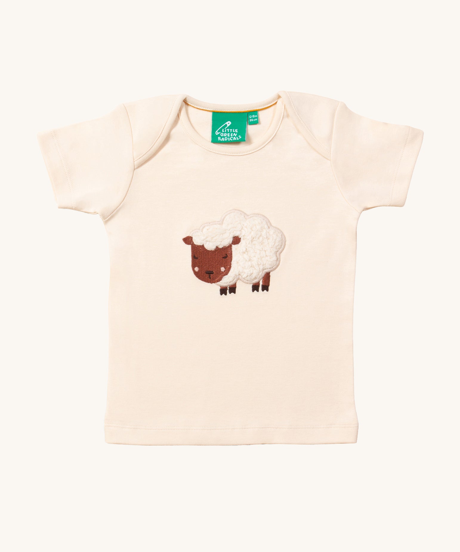 LGR Counting Sheep Applique Short Sleeve T-Shirt, in a cream fabric with a woolly sheep applique on the front