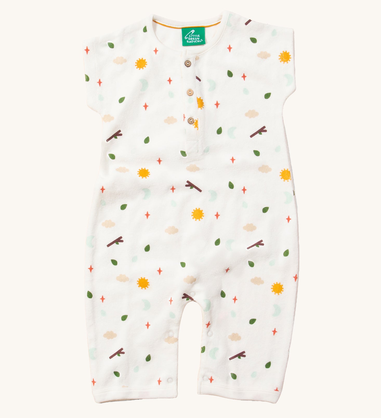 LGR Adventure Baby Towelling Romper. A fun adventure print on a white fabric