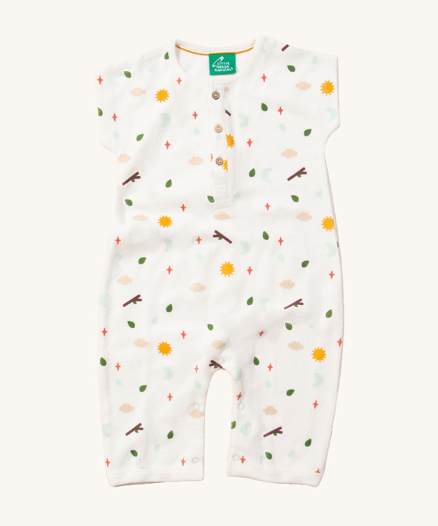 LGR Adventure Baby Towelling Romper. A fun adventure print on a white fabric