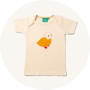 Cream bird top from Little Green Radicals on cream background to represent baby tops at Babipur.