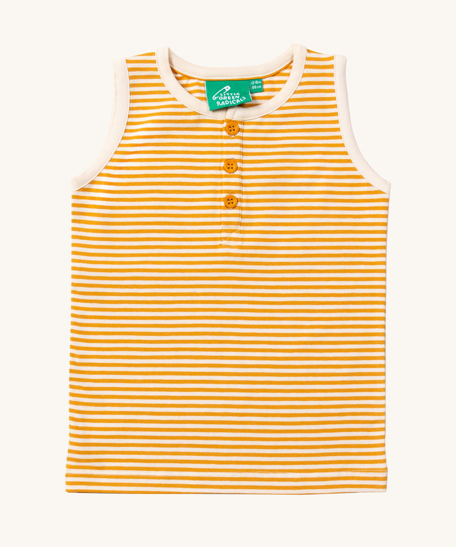 The yellow stripe vest top with yellow buttons from the LGR Adventure Organic Vest Set - 3 Pack