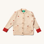 Little Green Radicals organic From One To Another Strawberry Days print Child's Knitted Cardigan