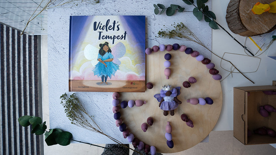 The Lantana Publishing's kid's story book 'Violet's Tempest', with purple toys