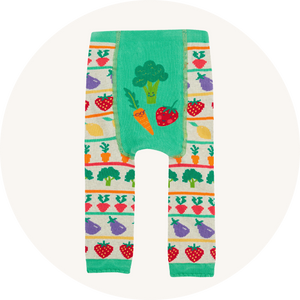 Frugi knitted leggings on cream background to represent baby leggings and tights at Babipur.