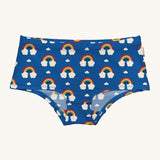 Maxomorra Rainbow Organic Cotton Adult Hipster Briefs in blue fabric and colourful rainbow print