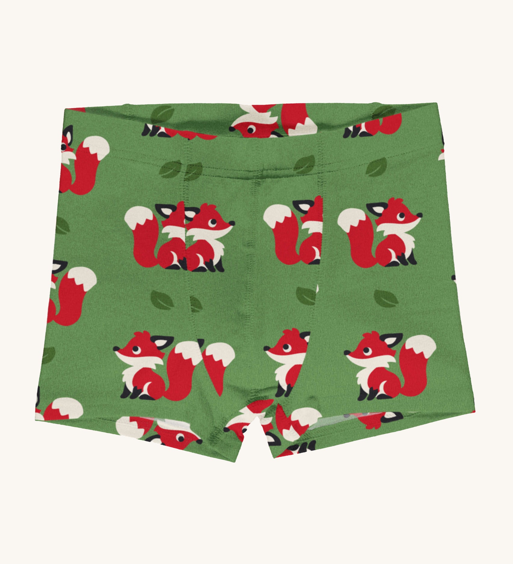 Maxomorra Organic Cotton Fox Boxer Shorts in green fabric and fox print