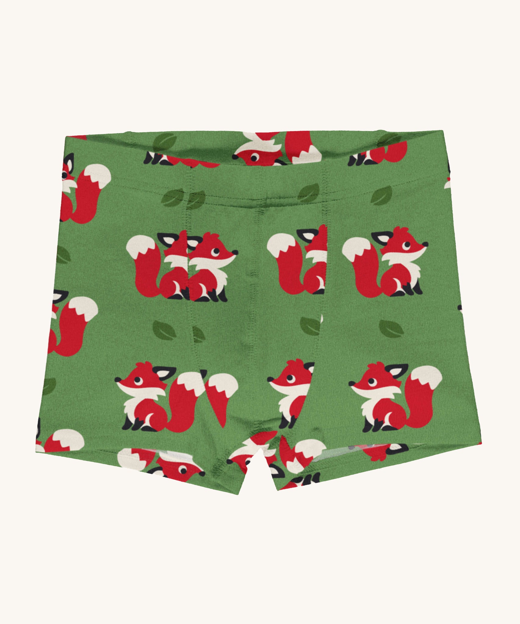 Maxomorra Organic Cotton Fox Boxer Shorts in green fabric and fox print