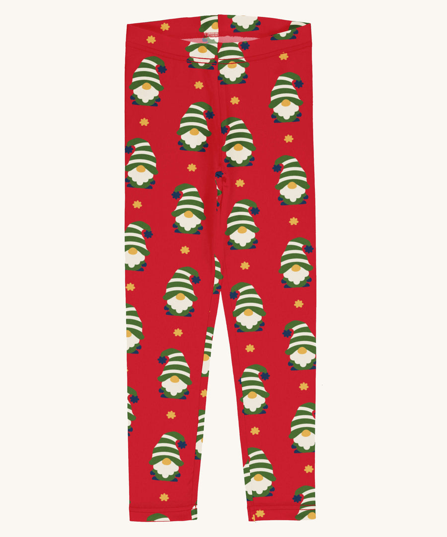 Maxomorra Swedish Santa Leggings on a plain background. 