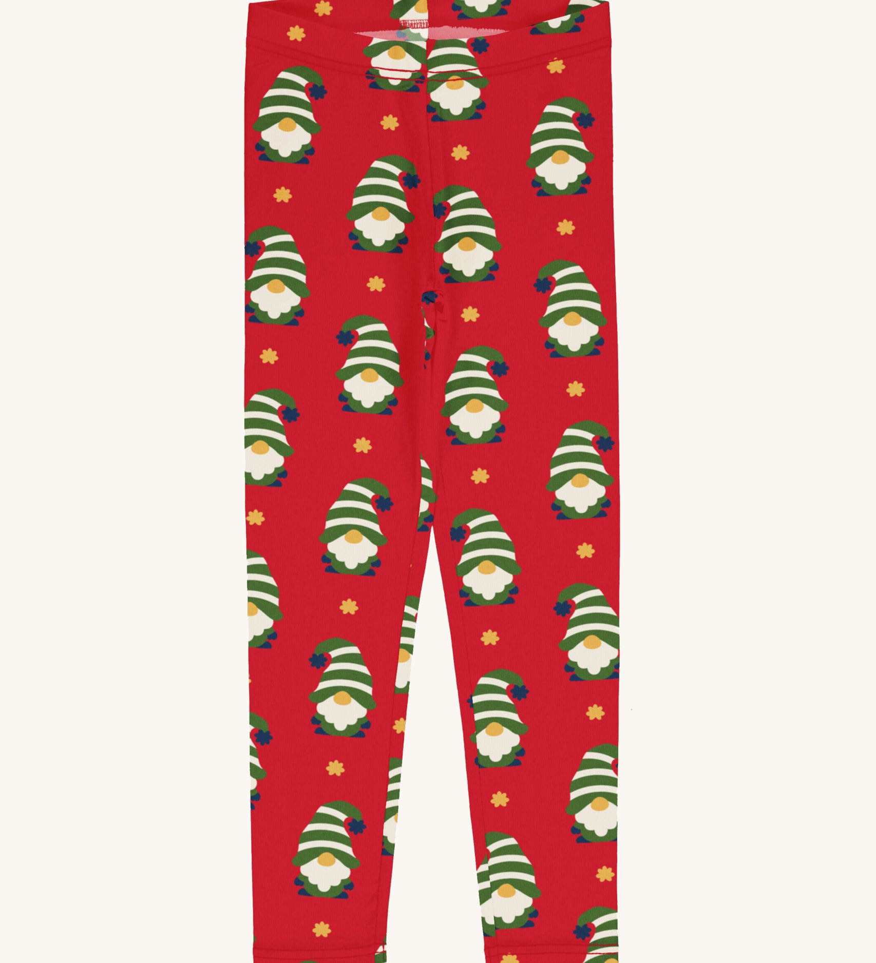 Maxomorra Swedish Santa Leggings on a plain background. 