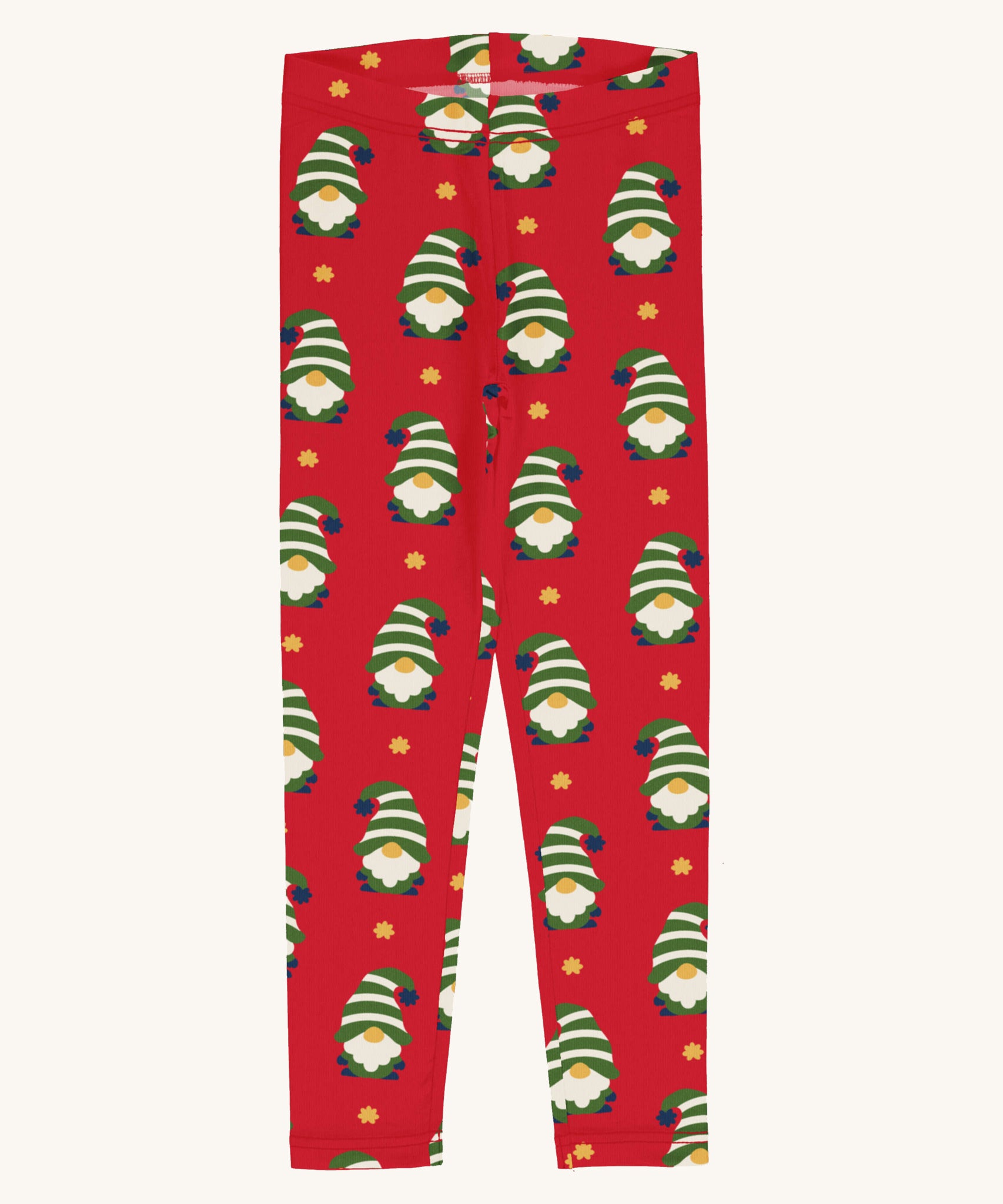 Maxomorra Swedish Santa Leggings on a plain background. 