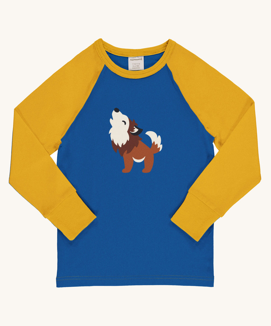 Maxomorra Wolf Raglan Long Sleeve Top on a plain background. 