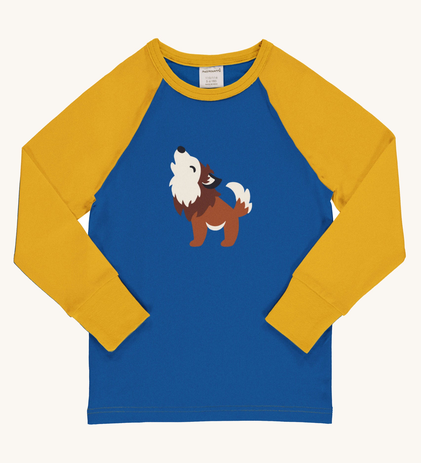 Maxomorra Wolf Raglan Long Sleeve Top on a plain background. 