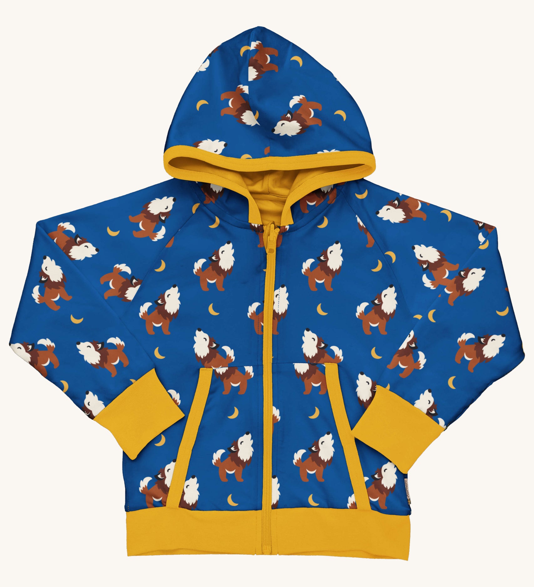 Maxomorra Wolf Reversible Zip Hoodie on a plain background. 