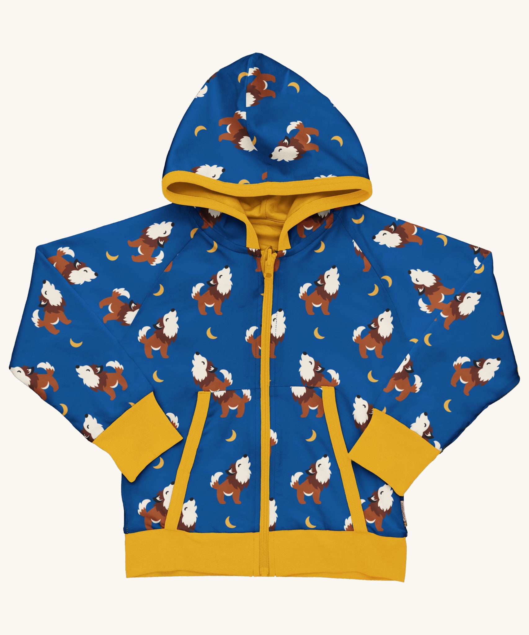 Maxomorra Wolf Reversible Zip Hoodie on a plain background. 