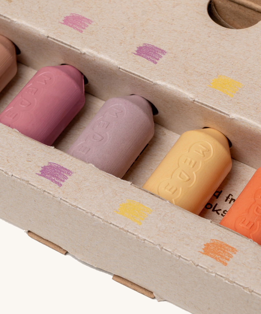 A close up of the Medenka junior pastel beeswax crayons