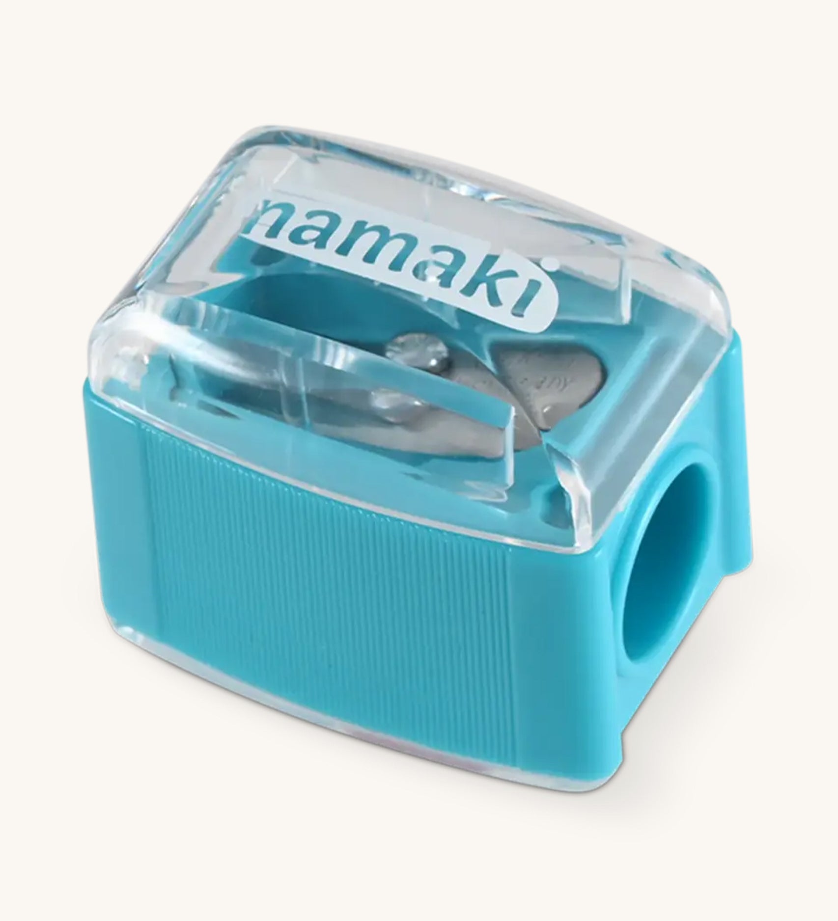 Namaki Make Up Pencil Sharpener in blue, on a cream background