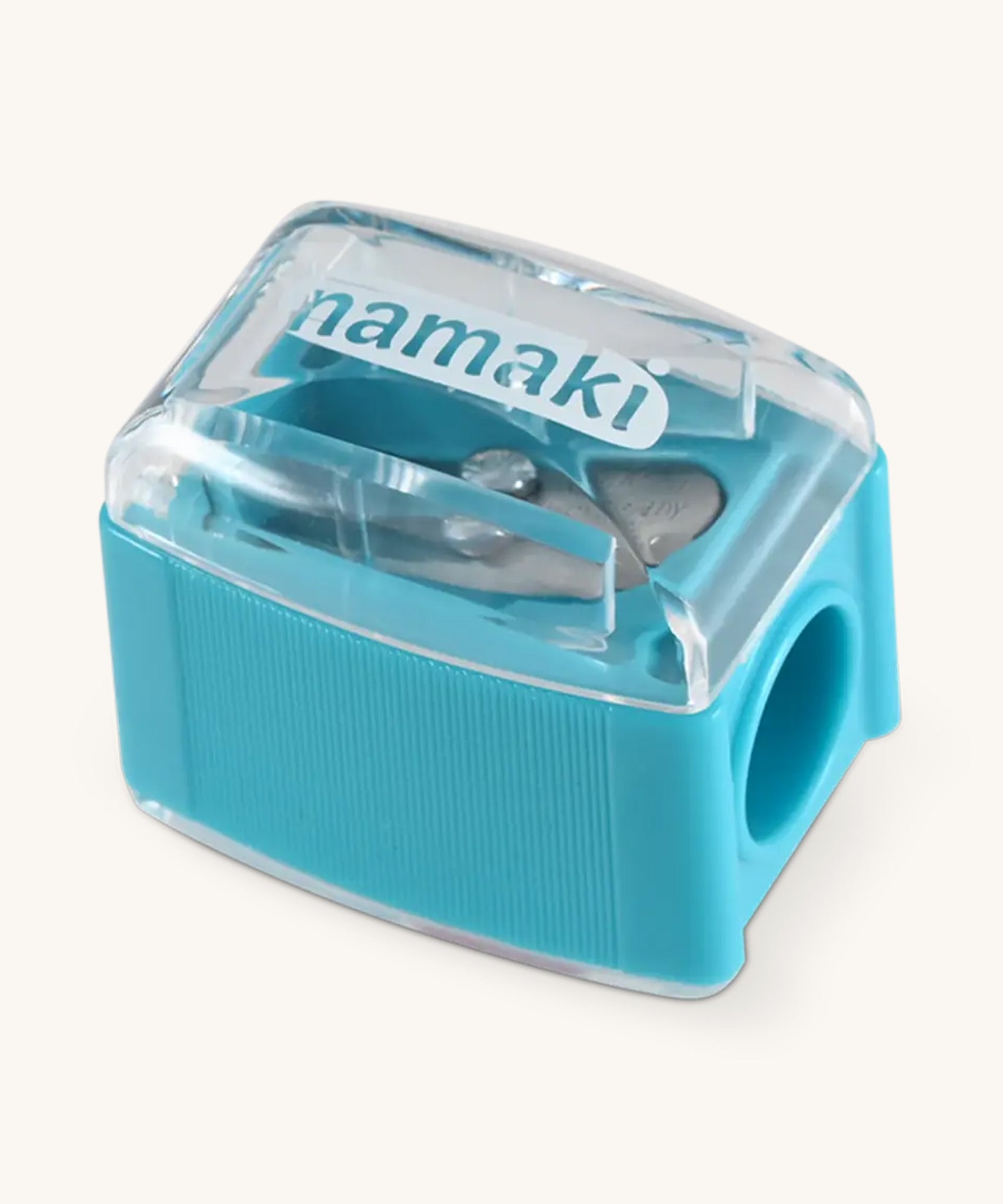 Namaki Make Up Pencil Sharpener in blue, on a cream background