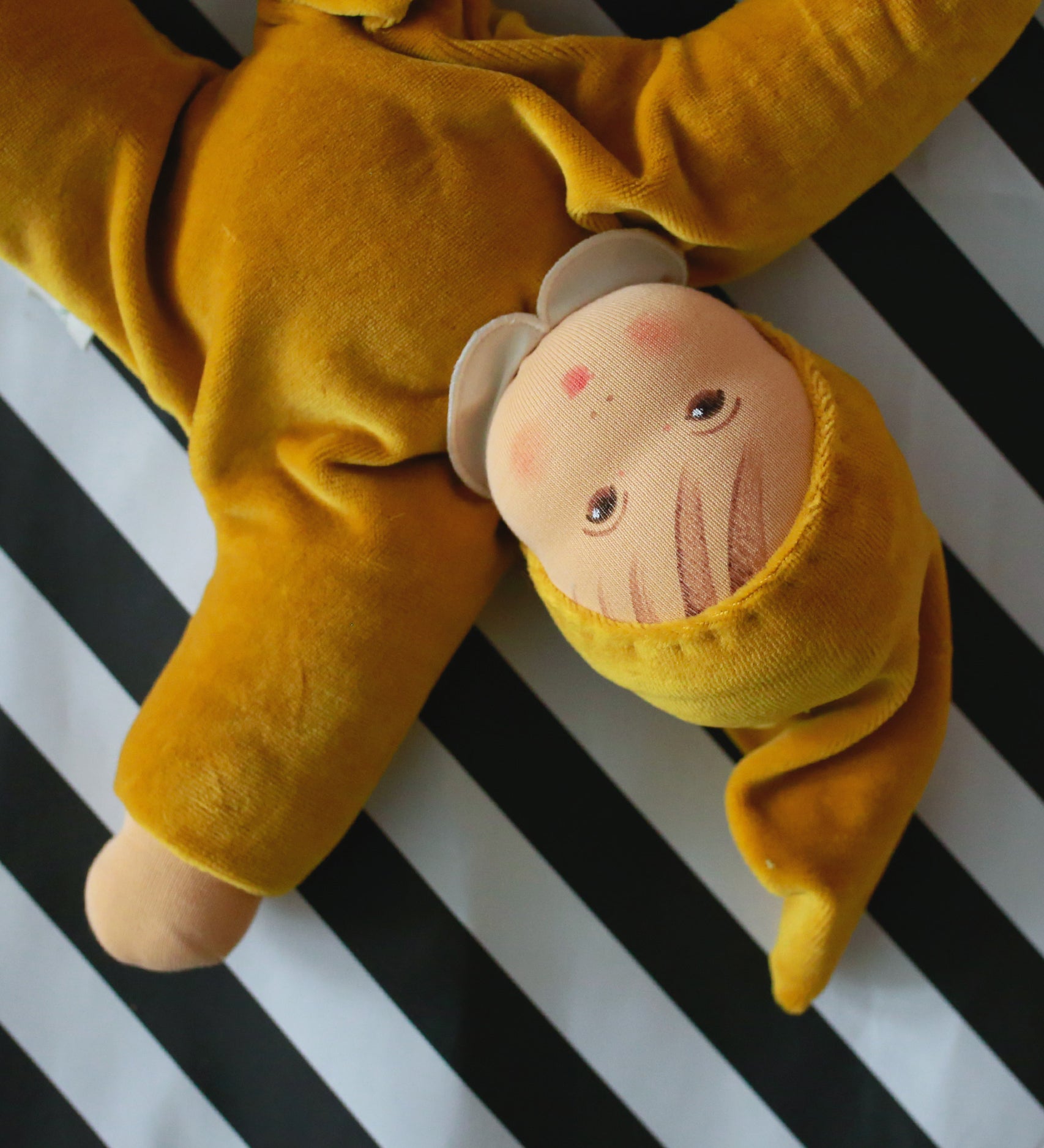 A closer look at the Nanchen Nani Waldorf Doll, showing the detail on the face