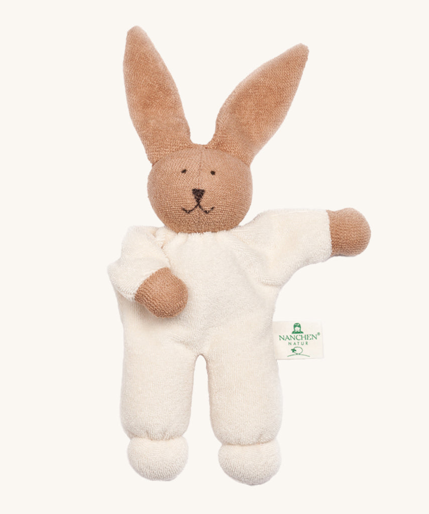 Nanchen Terry Teddy - Rabbit. A soft body baby comforter toy made from terry material. This soft rabbit toy has a white body and light brown hands and head