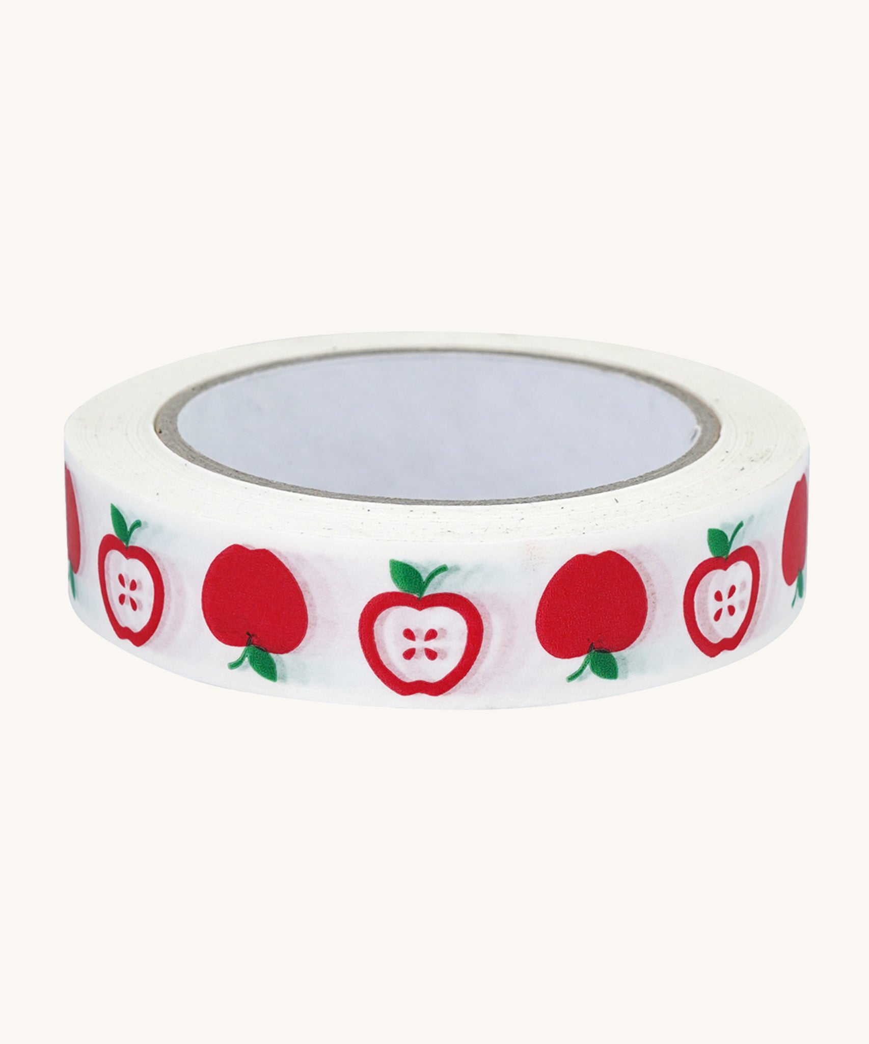 Babipur Eco Kraft Tape in white, with a fun apple repeat print. On a cream background