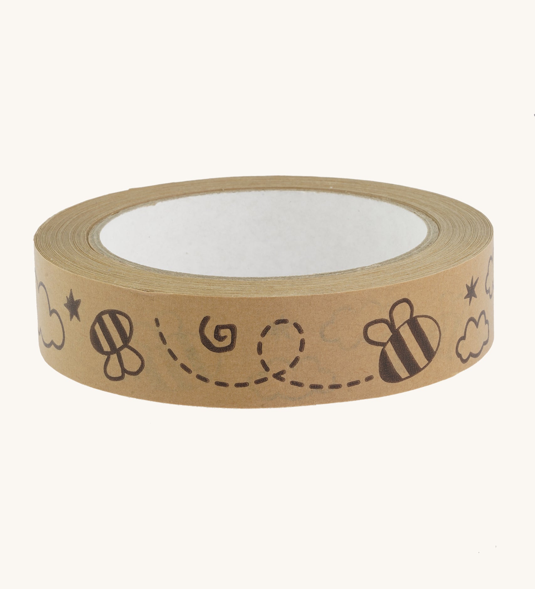 Babipur Kraft Eco Paper Tape with Buzzy Bee Print on a cream background