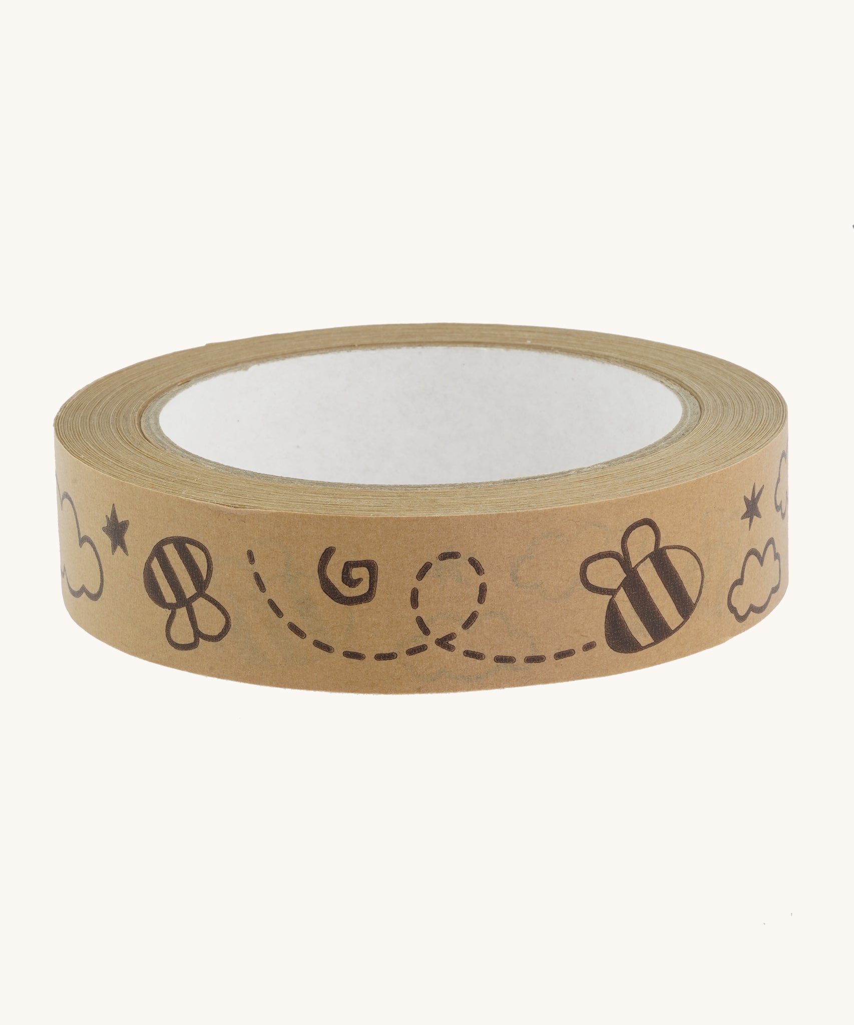 Babipur Kraft Eco Paper Tape with Buzzy Bee Print on a cream background