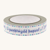 Babipur Eco Paper Tape - Purple Penblwydd Hapus on a cream background