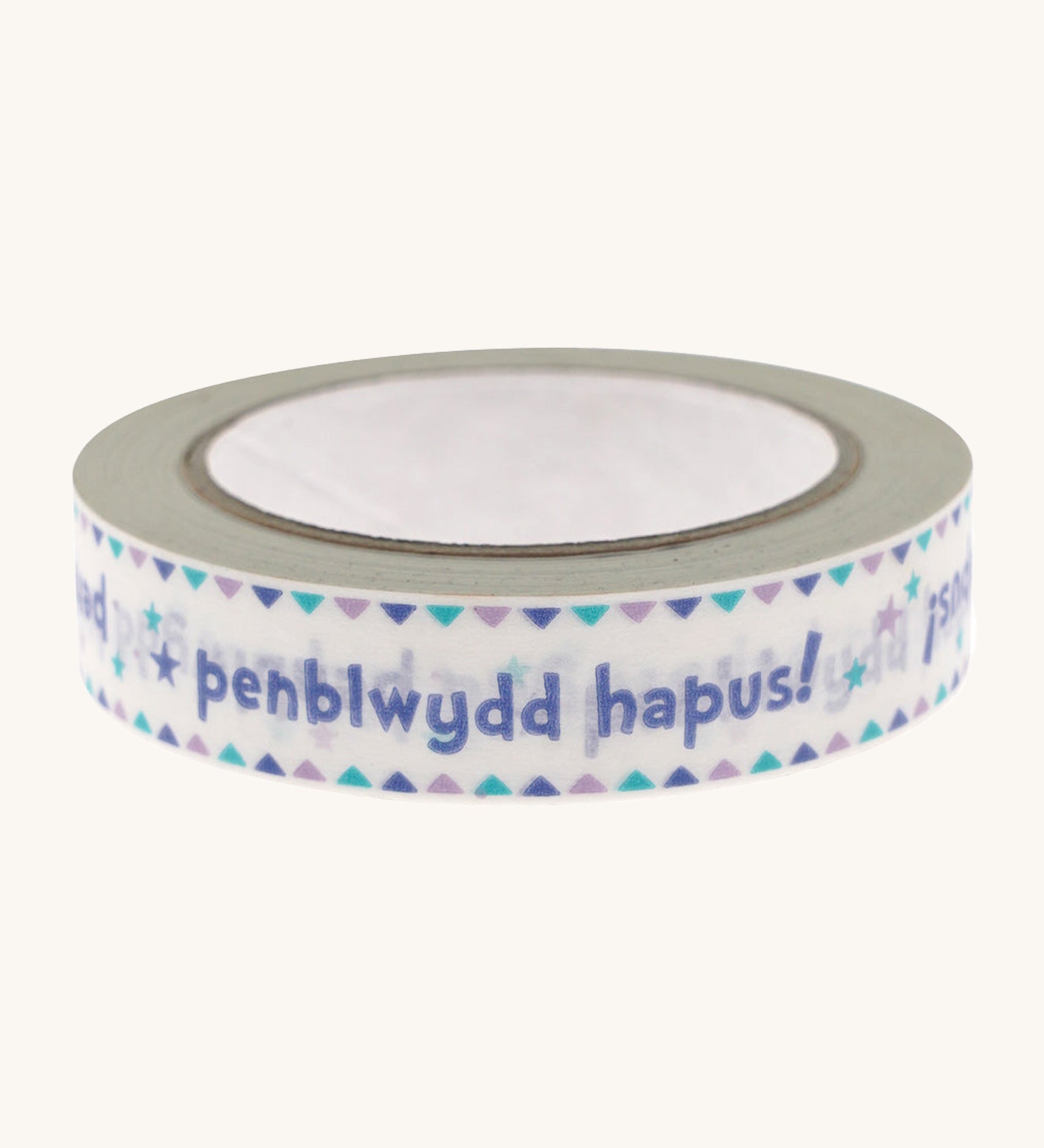 Babipur Eco Paper Tape - Purple Penblwydd Hapus on a cream background