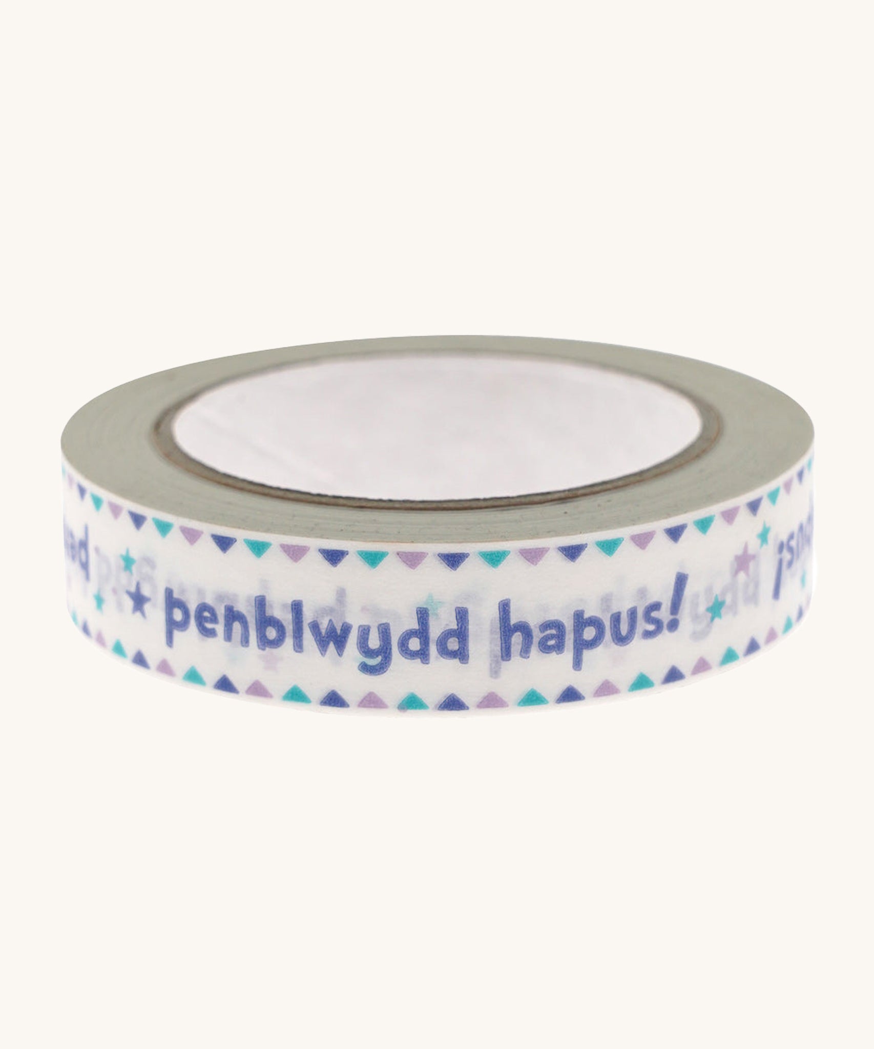 Babipur Eco Paper Tape - Purple Penblwydd Hapus on a cream background