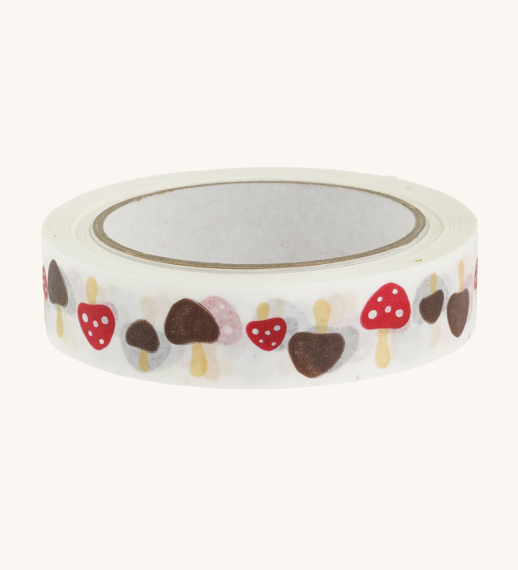 Paper tape with toadstool design on cream background.