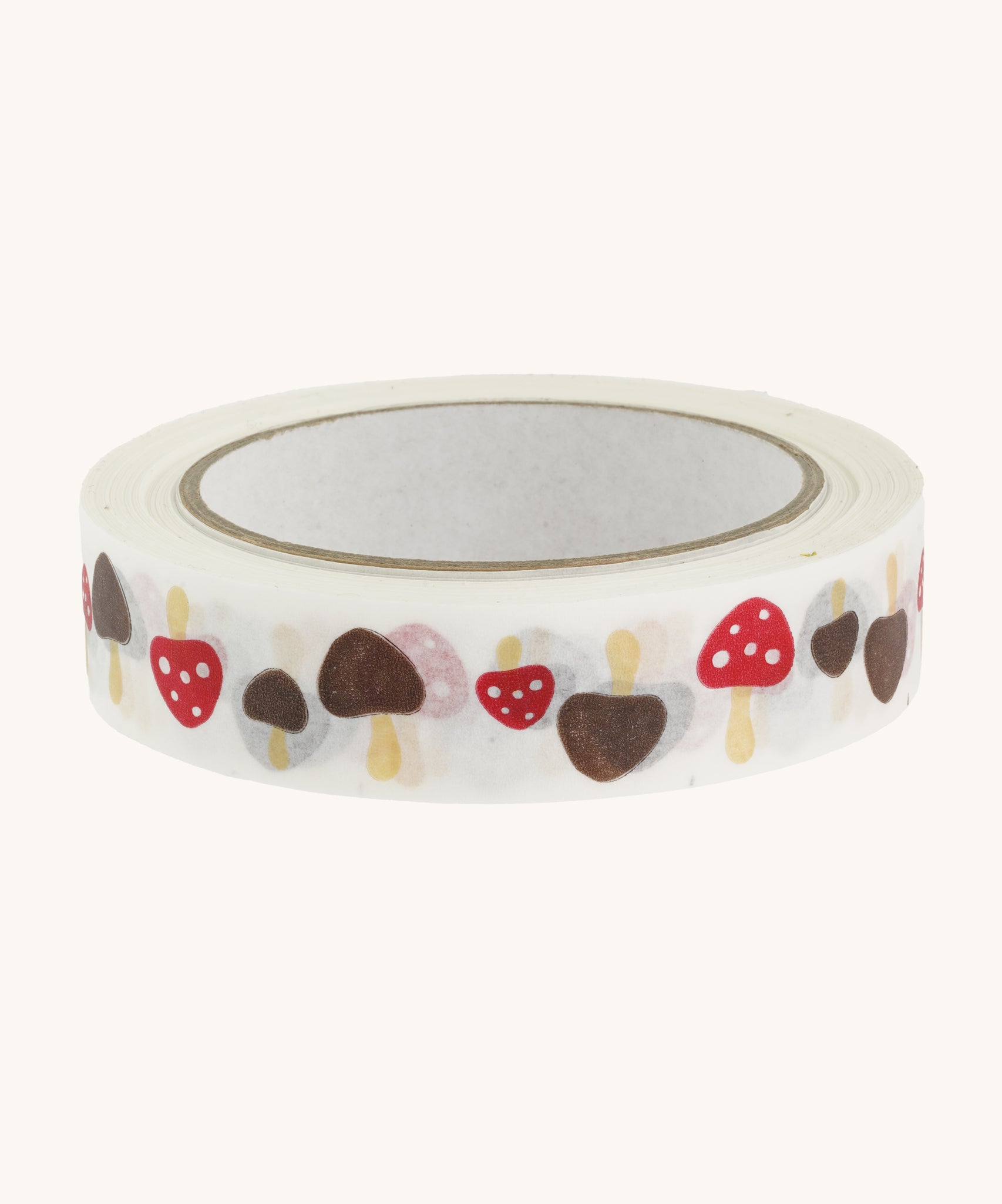 Paper tape with toadstool design on cream background.