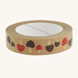 Brown paper tape with toadstool pattern on cream background.