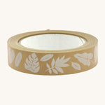 Babipur kraft eco paper tape in the white leaves print on a white background