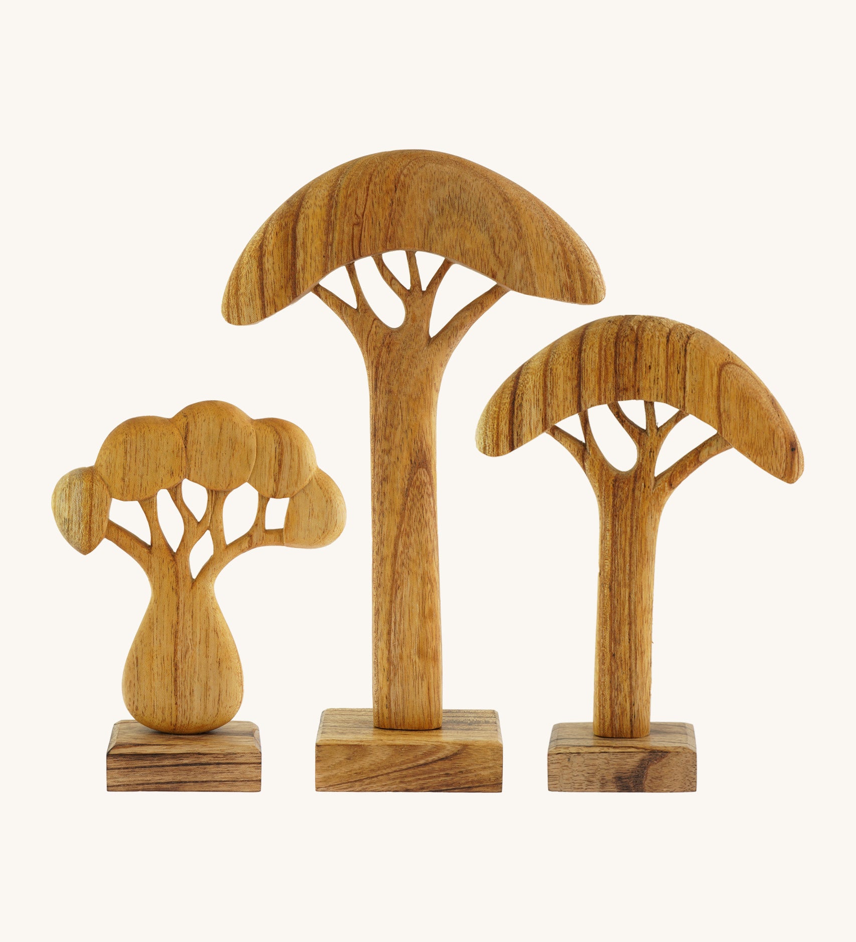 A set of 3 natural Papoose African trees on a cream background