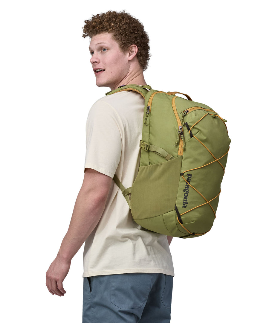 A person wearing the Patagonia Refugio Day Pack 30L Buckhorn Green