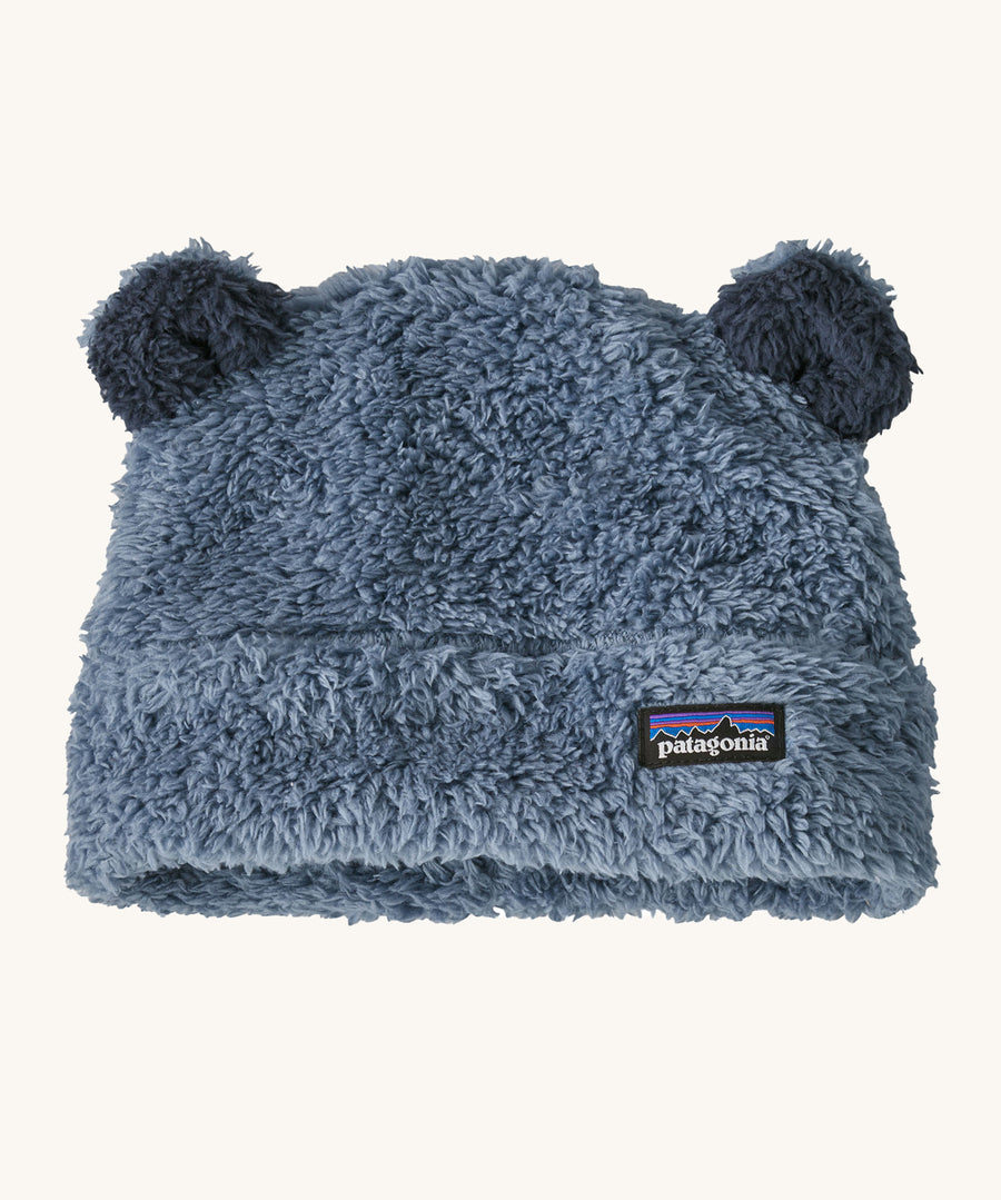 Patagonia Baby Furry Friends Fleece Hat Utility Blue, with navy blue fluffy bear ears on top