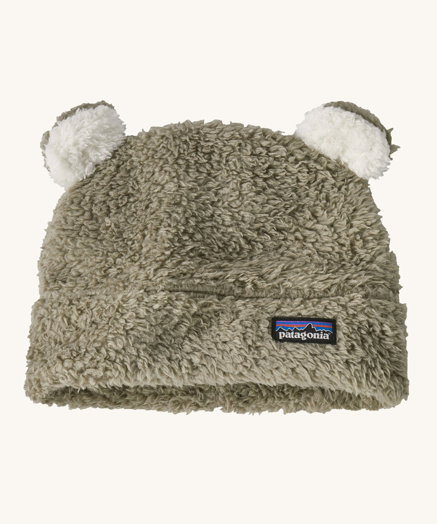 Patagonia Baby Furry Friends Fleece Hat Garden Green, with fluffy white bear ears on top