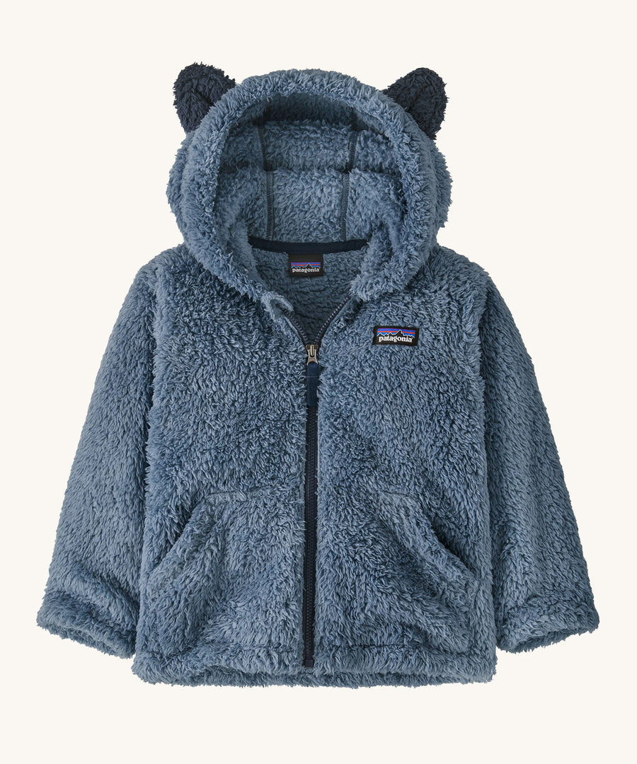 Patagonia Baby Furry Friends Hoody - Utility Blue with navy fluffy ears on top of the hood