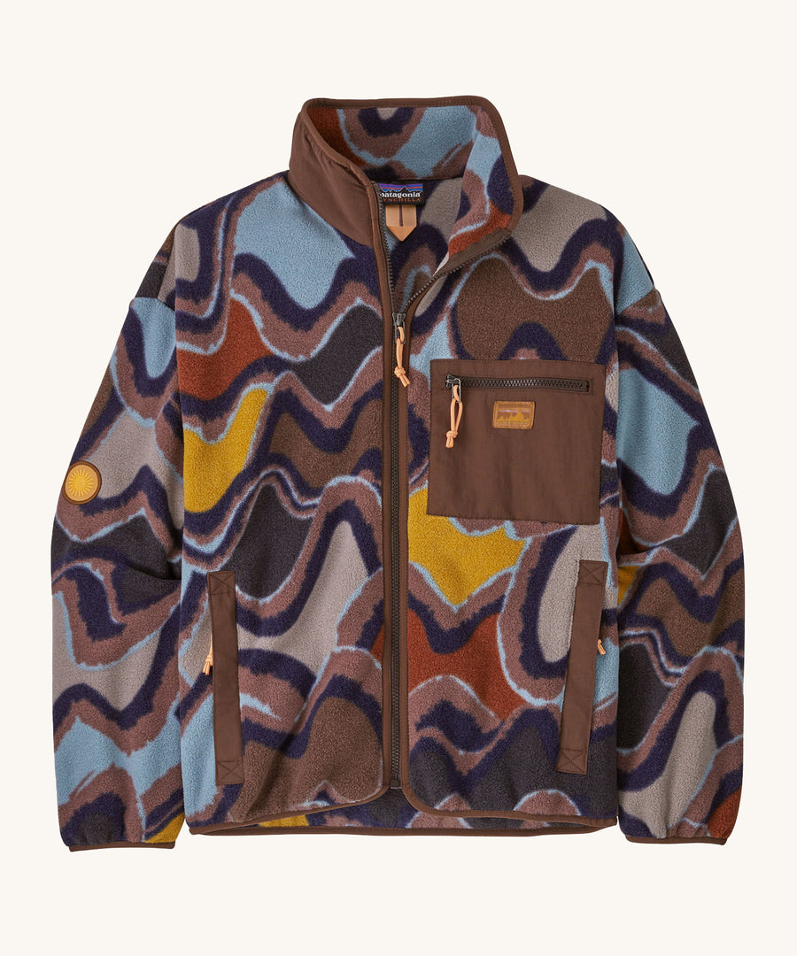 Patagonia Women's Synchilla Fleece Jacket - Currents. A retro print fleece jacket, in different shades of brown, blue and yellow