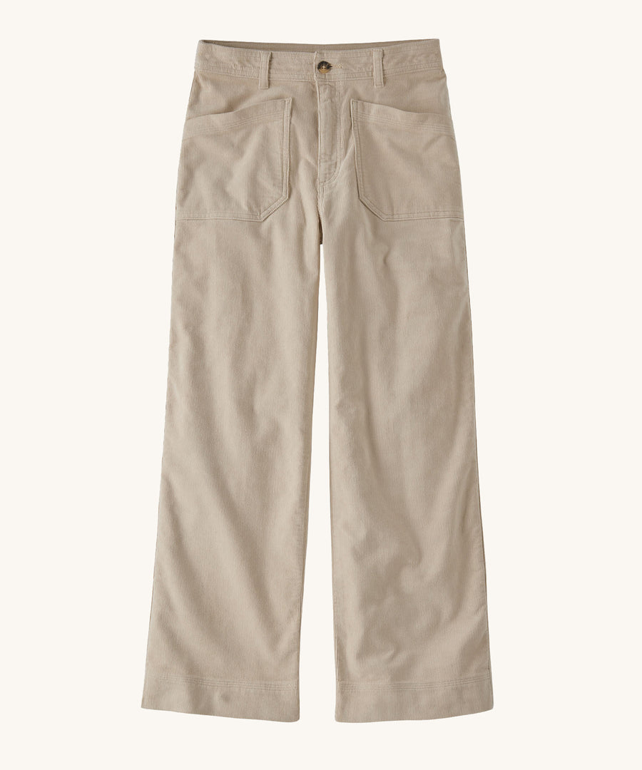 Patagonia Women's Wide Leg Cord Pants - Pumice. A comfy pair of wide leg corduroy trousers, with pockets, in a light cream/beige colour