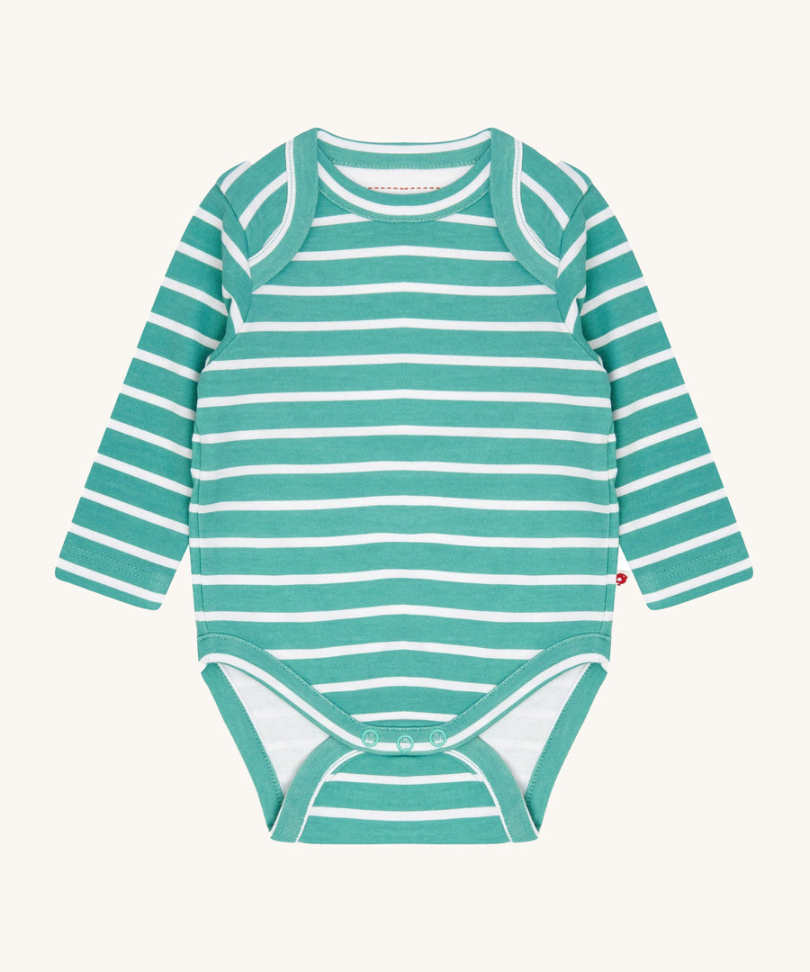 Piccalilly Aqua Green Stripe Building Block T-Shirt, with white and aqua green stripe detail